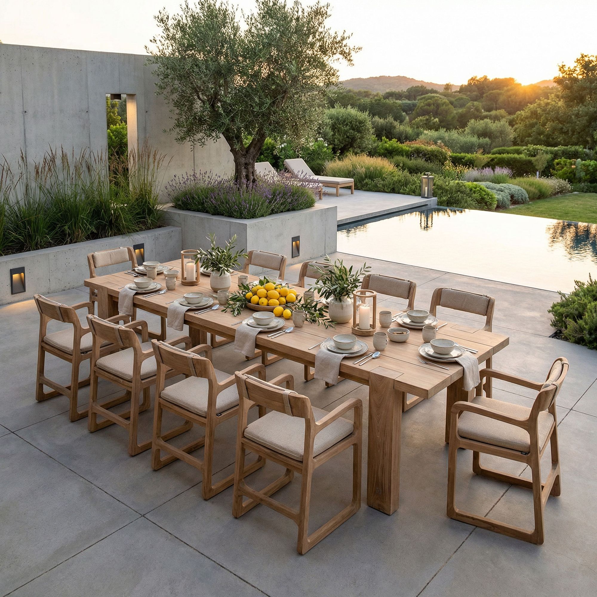 Gommaire Sally Stühle aus Teakholz mit offenem Geflecht für Dining- und Loungebereiche