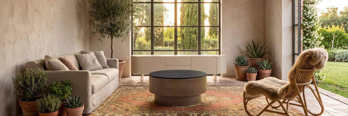 Bizzotto Online Shop: Couchtisch Virat und TV-Möbel Ardis Hellbeige im Wohnambiente