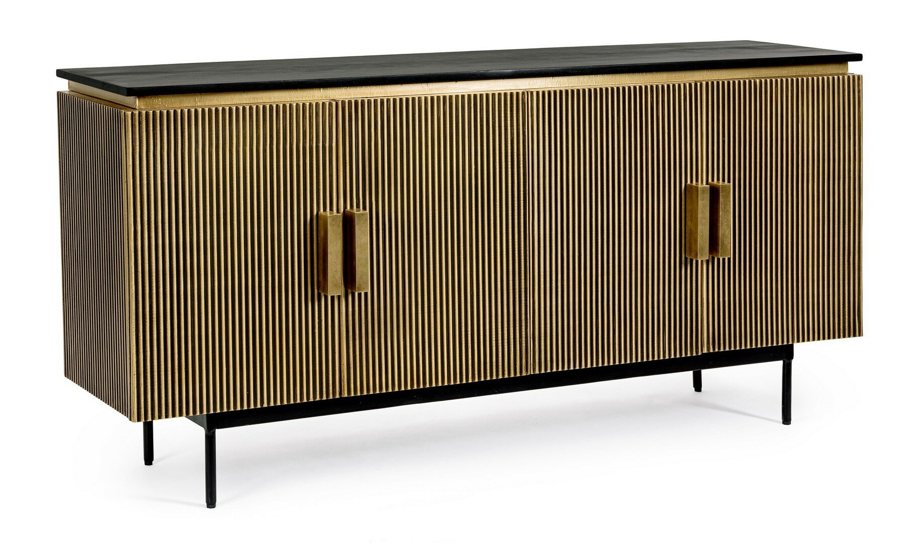 Sideboard Virat von Bizzotto in antiker Messingoptik mit Deckplatte aus Mangoholz, B 160 x T 40 x H 80 cm, im STUFF Shop
