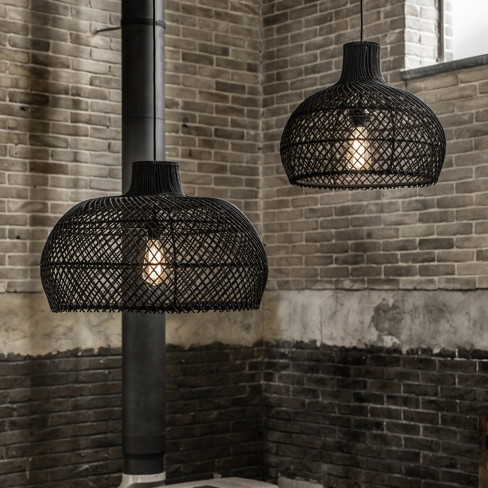 Rattan Lampe Maze Handmade black Ø 42cm