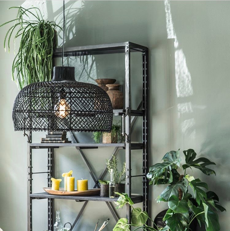 Rattan Lampe Handmade black Maze
