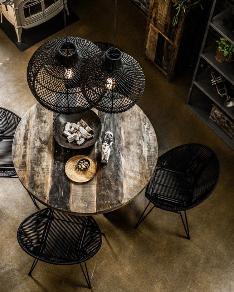 Rattan Lampe Handmade black Maze