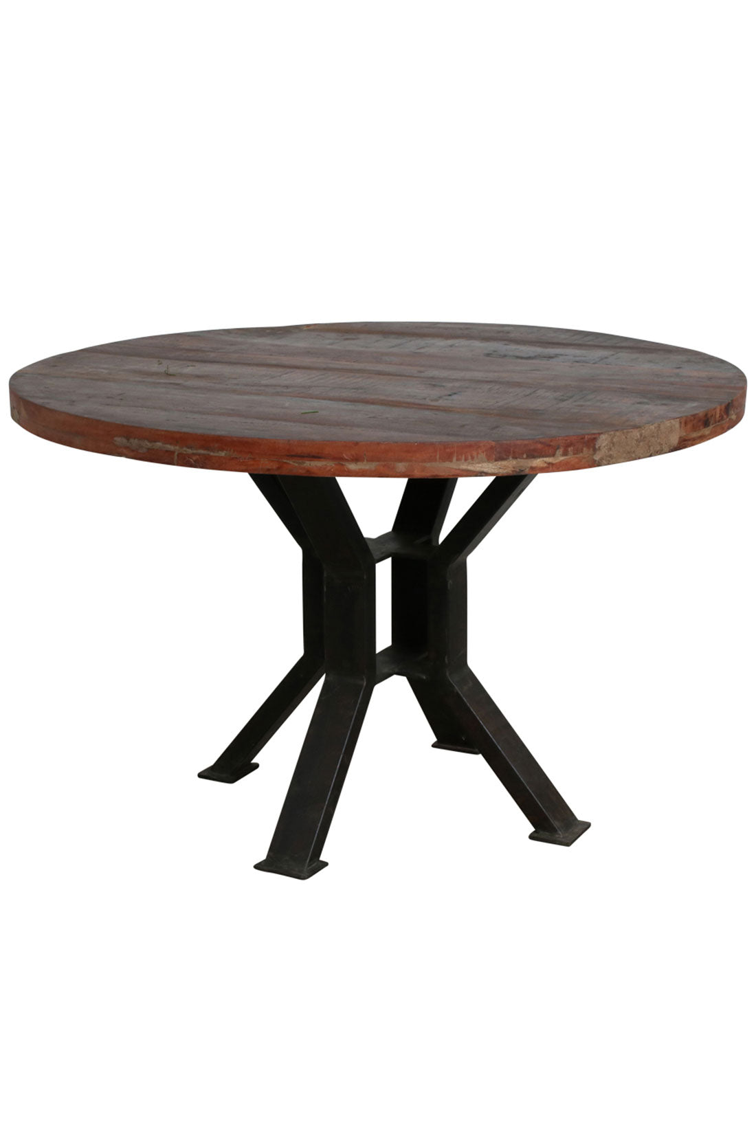 Runder Esstisch im Vintage-Industrial Design Handmade aus recyceltem Altholz von STUFF Loft