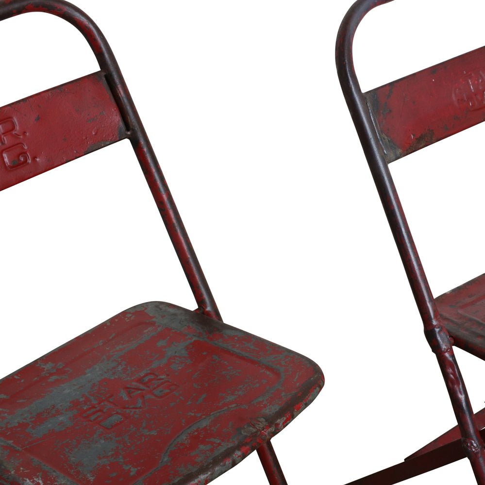 Klappbarer Bistrostuhl Original Vintage Rot aus Eisen