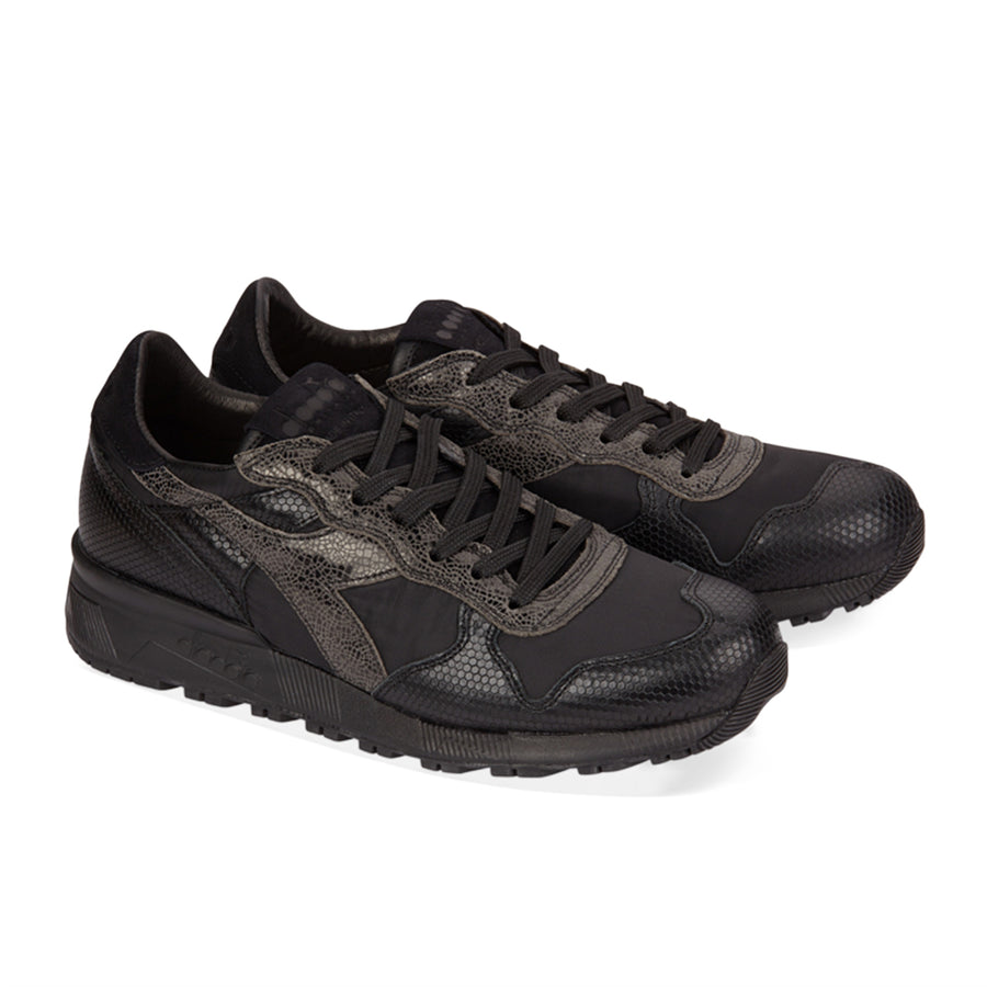 Diadora Heritage Herren Sneaker Trindent 90 ITA Black Pack aus strukturiertem Leder im Materialmix - schwarz
