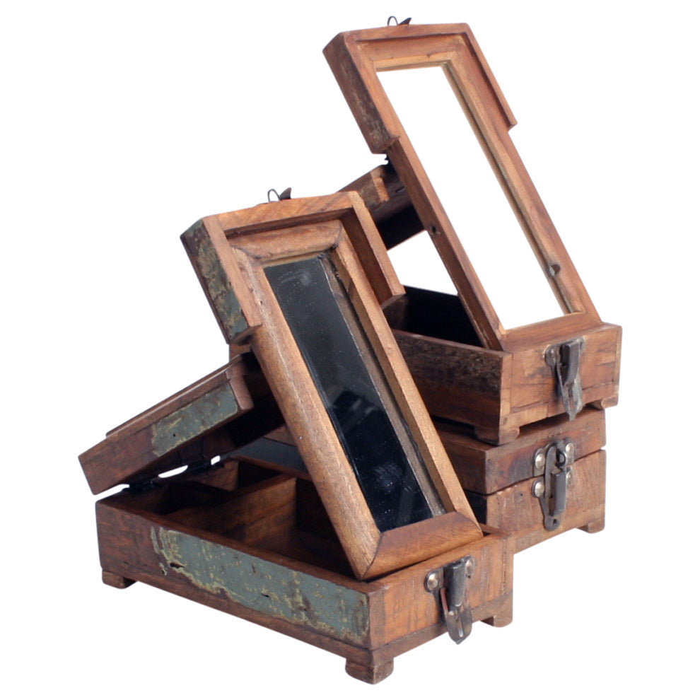Barber shaving box mit Spiegel aus Altholz vintage