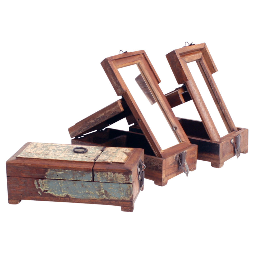 Barber shaving box mit Spiegel aus Altholz vintage