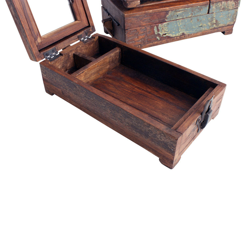 Barber shaving box mit Spiegel aus Altholz vintage
