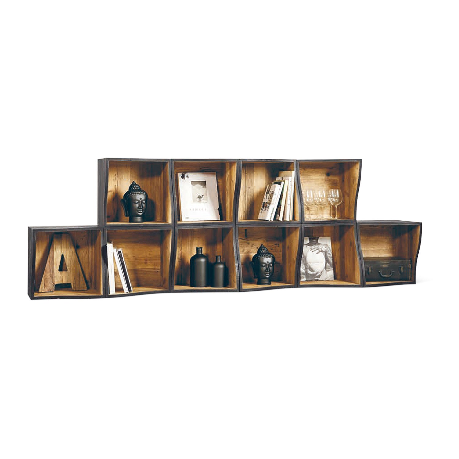 Modulares Bücherregal aus Altholz im Charlet Design, 10 Elemente von Dialma Brown