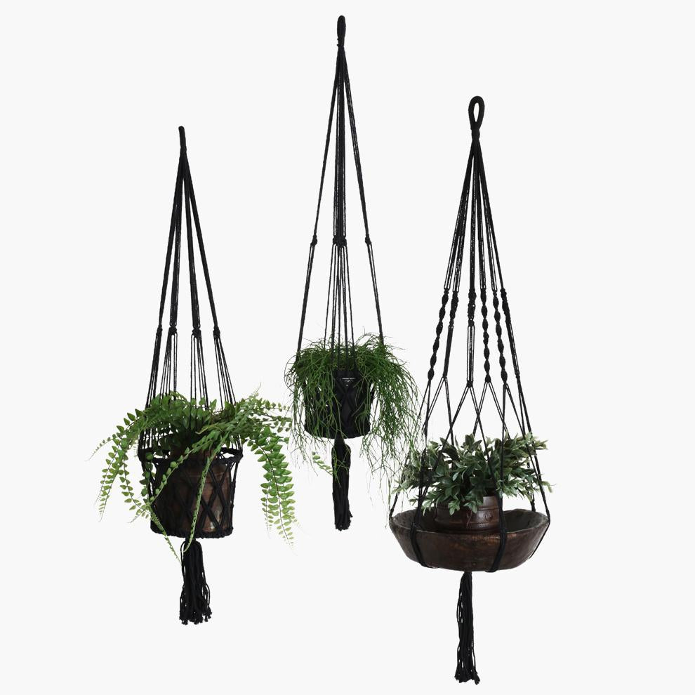 Makramee Blumenampel / Plant Hanger aus Baumwolle Ø 22 cm, H 105 cm