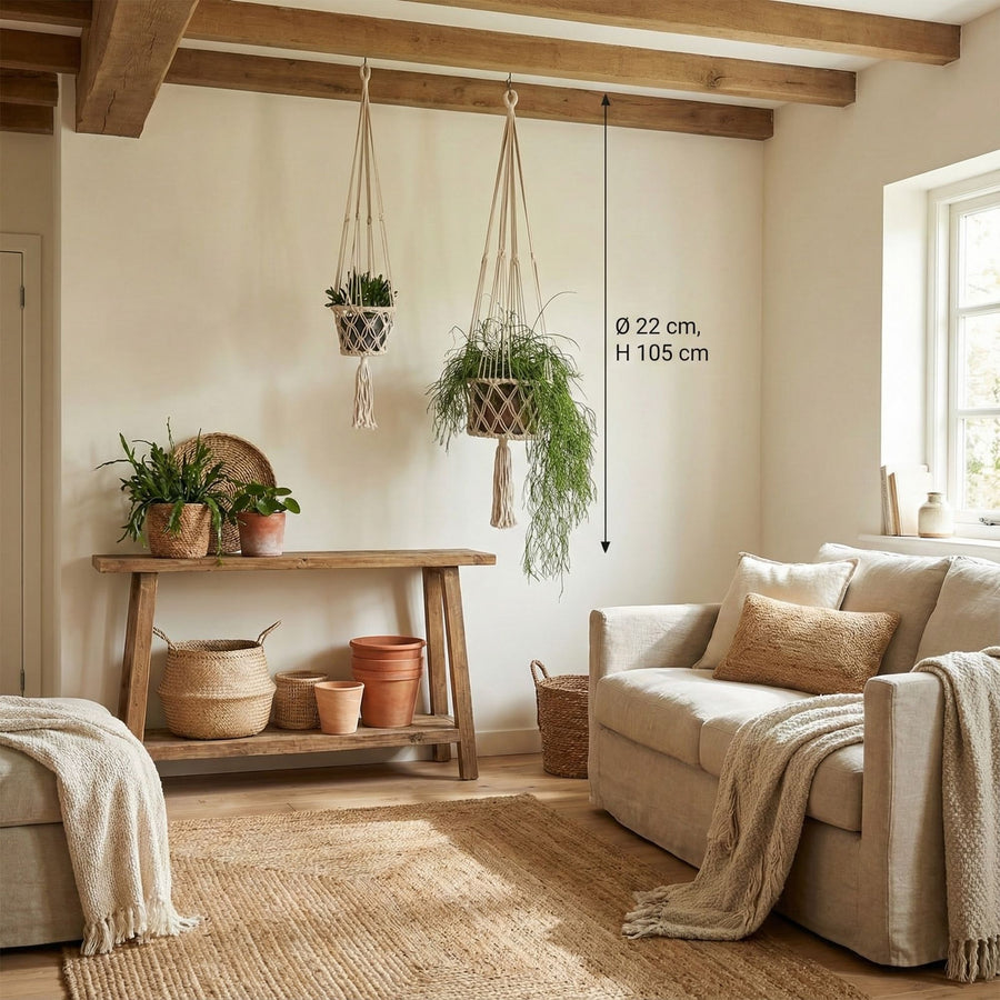Makramee Blumenampel / Plant Hanger aus Baumwolle Ø 22 cm, H 105 cm | STUFF Loft