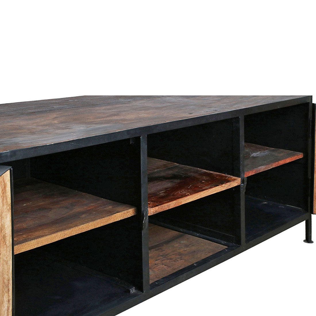 TV-Sideboard Heritage Industrial aus recyceltem Holz mit Metallgestell und Vintage-Patina