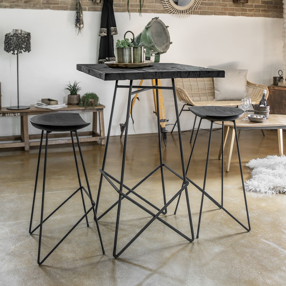 Barhocker Teak Industrial Loft Style - Black Edition