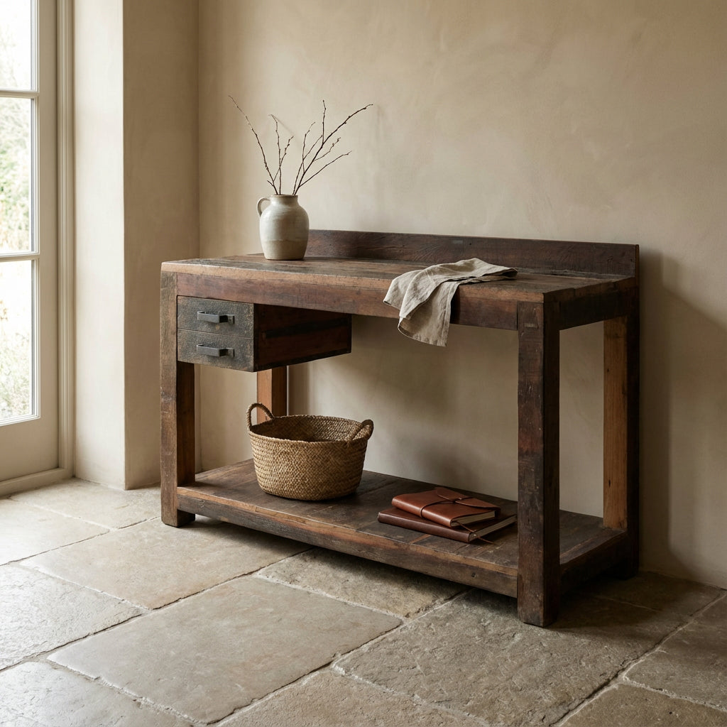 Vintage Konsolentisch aus FSC-zertifiziertem Hartholz mit Schubladen