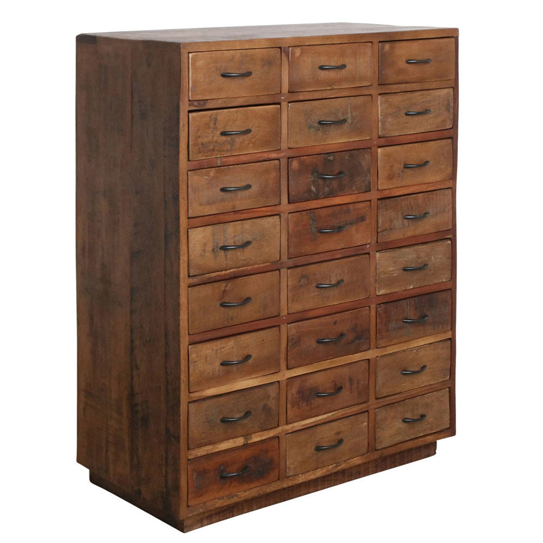 Kommode Heritage mit 24 Schubladen aus recyceltem Holz mit dunkler Patina und Metallgriffen im Vintage-Stil
