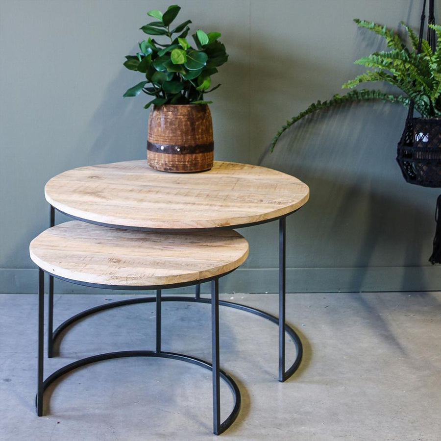 Couchtisch 2er-Set Vintage Mango mit Massivholzplatte