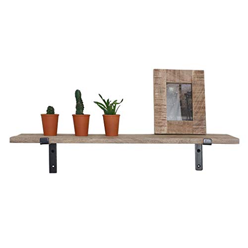 Wandregal Vintage aus recyceltem Mangoholz Massivholz 80cmx18cm (BxT) mit Haltern aus Stahl Industie-Loft-vintage-Design
