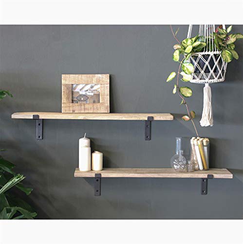 Wandregal Vintage aus recyceltem Mangoholz Massivholz 80cmx18cm (BxT) mit Haltern aus Stahl Industie-Loft-vintage-Design