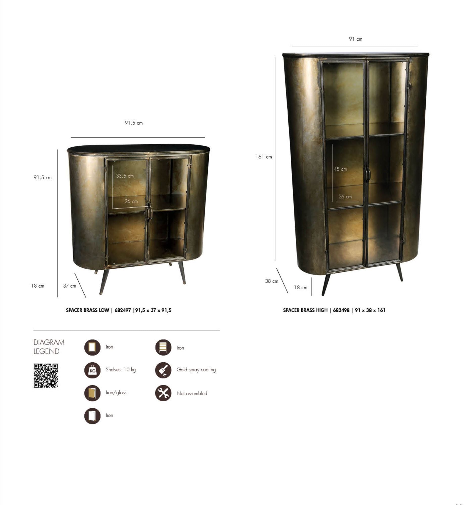 Vitrinenschrank Spacer Messing Eisen von STUFF Shop kaufen