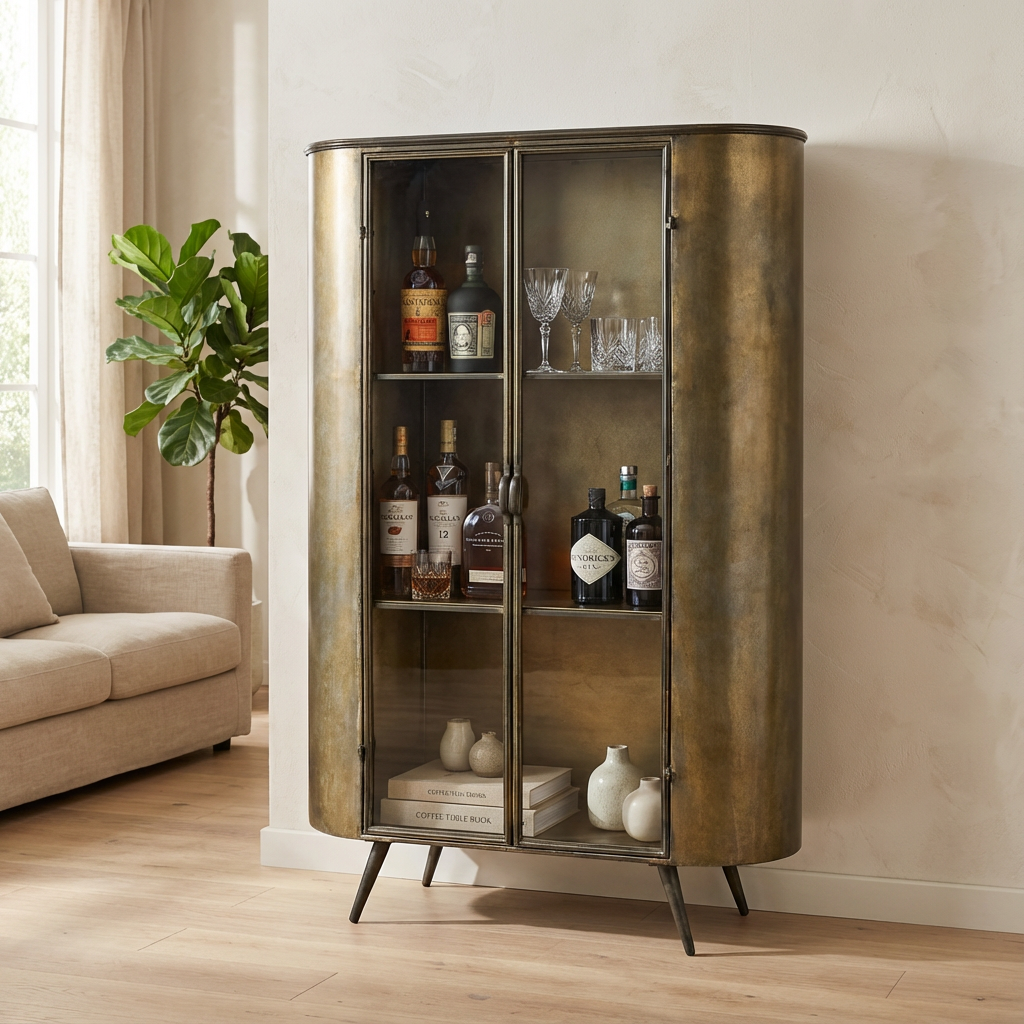 Vitrinenschrank Spacer Messing Eisen von PTMD bei STUFF Shop kaufen