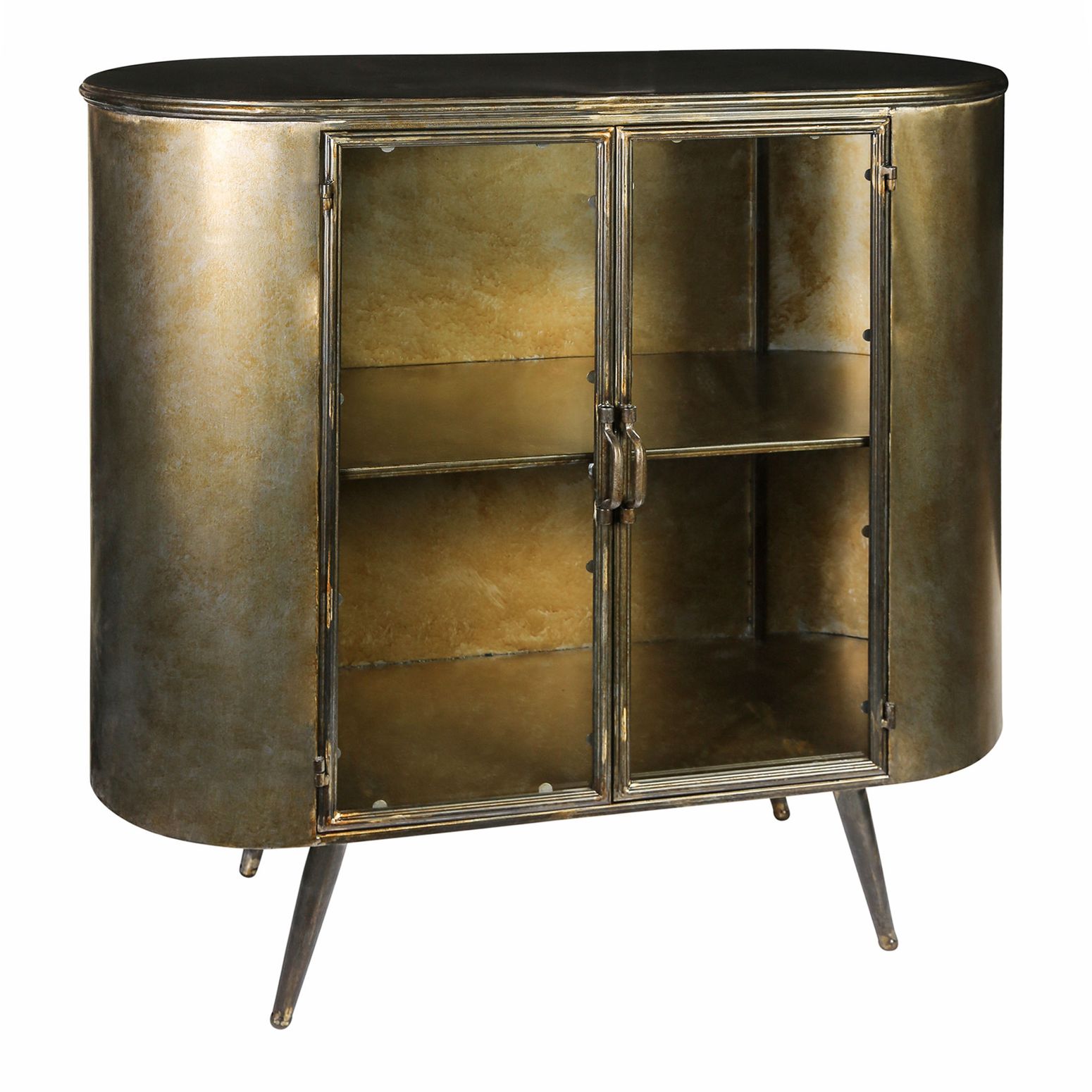 Vitrinenschrank Messing Eisen Glastürschrank, 2-türig