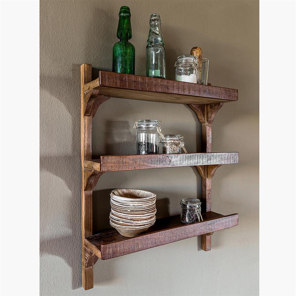 Küchenregal Heritage Trio aus recyceltem Altholz mit drei Ablagen von STUFF Loft