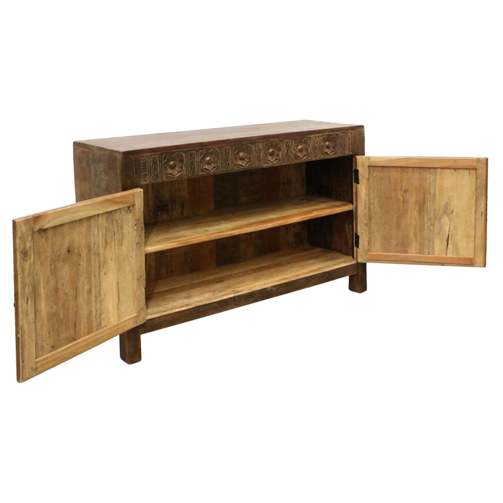 Sideboard Flower aus der Heritage Kollektion mit handgeschnitzten Blumenmotiven, gefertigt aus recyceltem Holz | STUFF Shop