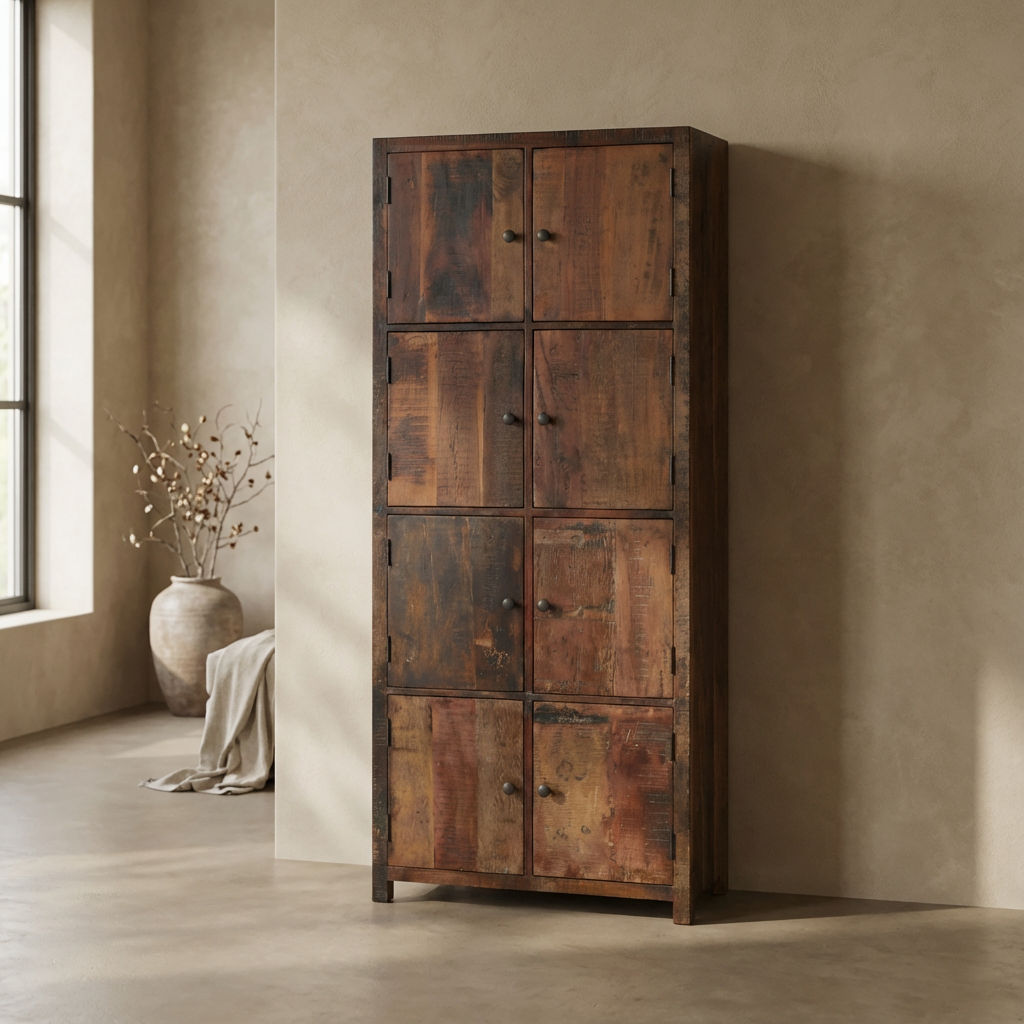 Schrank Heritage mit 8 Türen aus recyceltem Holz im Industrial-Stil mit Metallbeschlägen