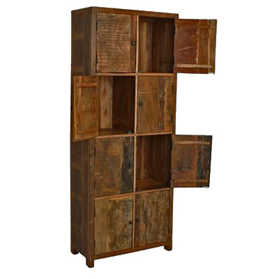 Schrank Heritage mit 8 Türen aus recyceltem Holz im Industrial-Stil mit Metallbeschlägen