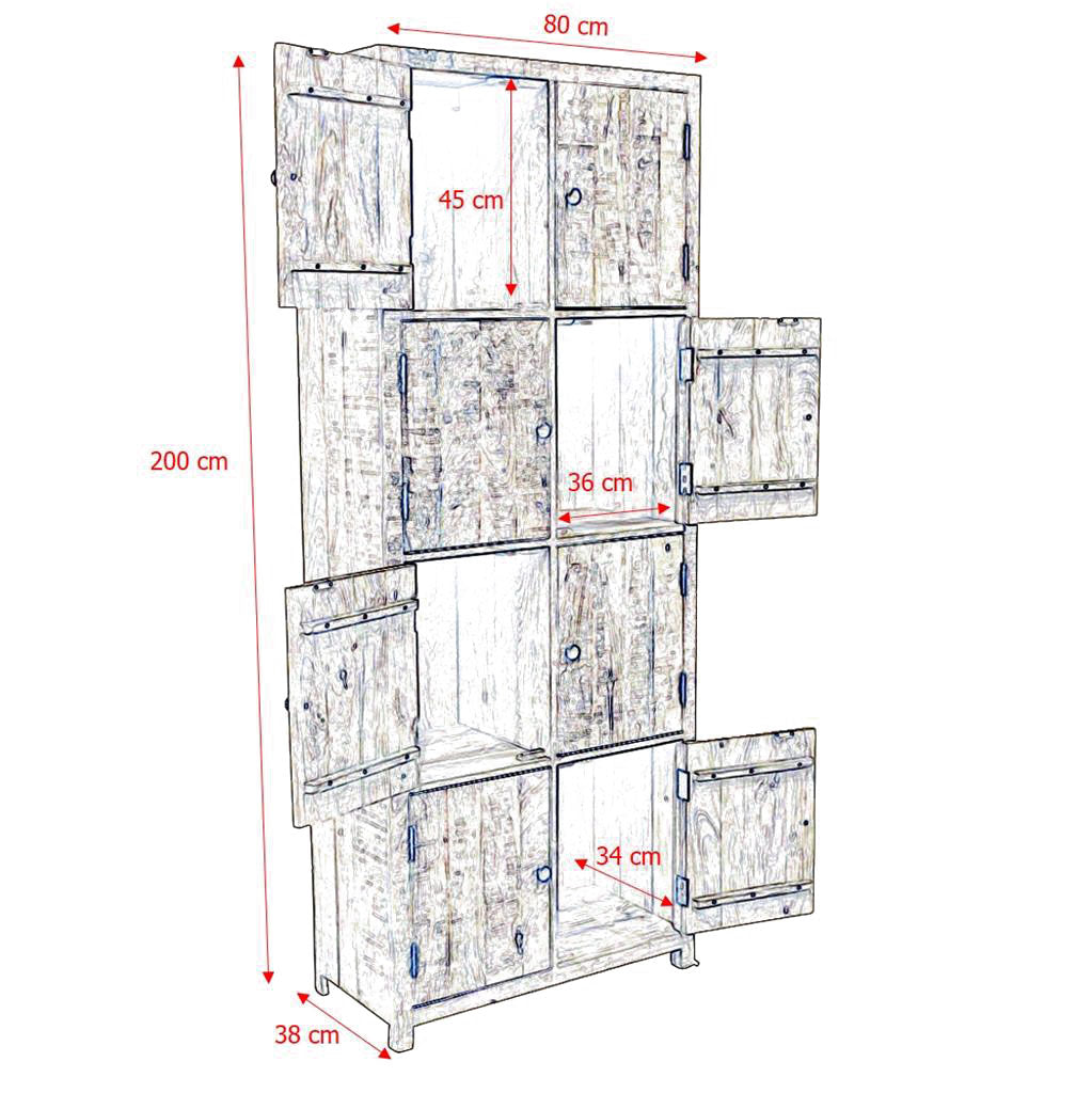 Schrank Heritage mit 8 Türen aus recyceltem Holz im Industrial-Stil mit Metallbeschlägen