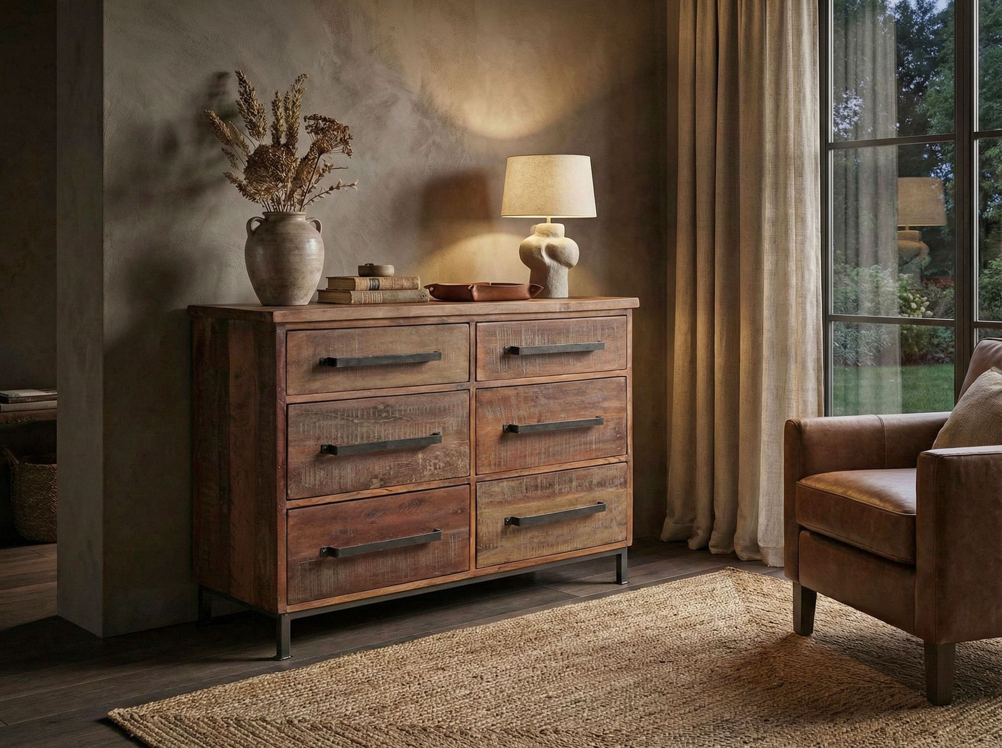 Kommode aus recyceltem Altholz mit sechs Schubladen aus der STUFF Loft Heritage Kollektion