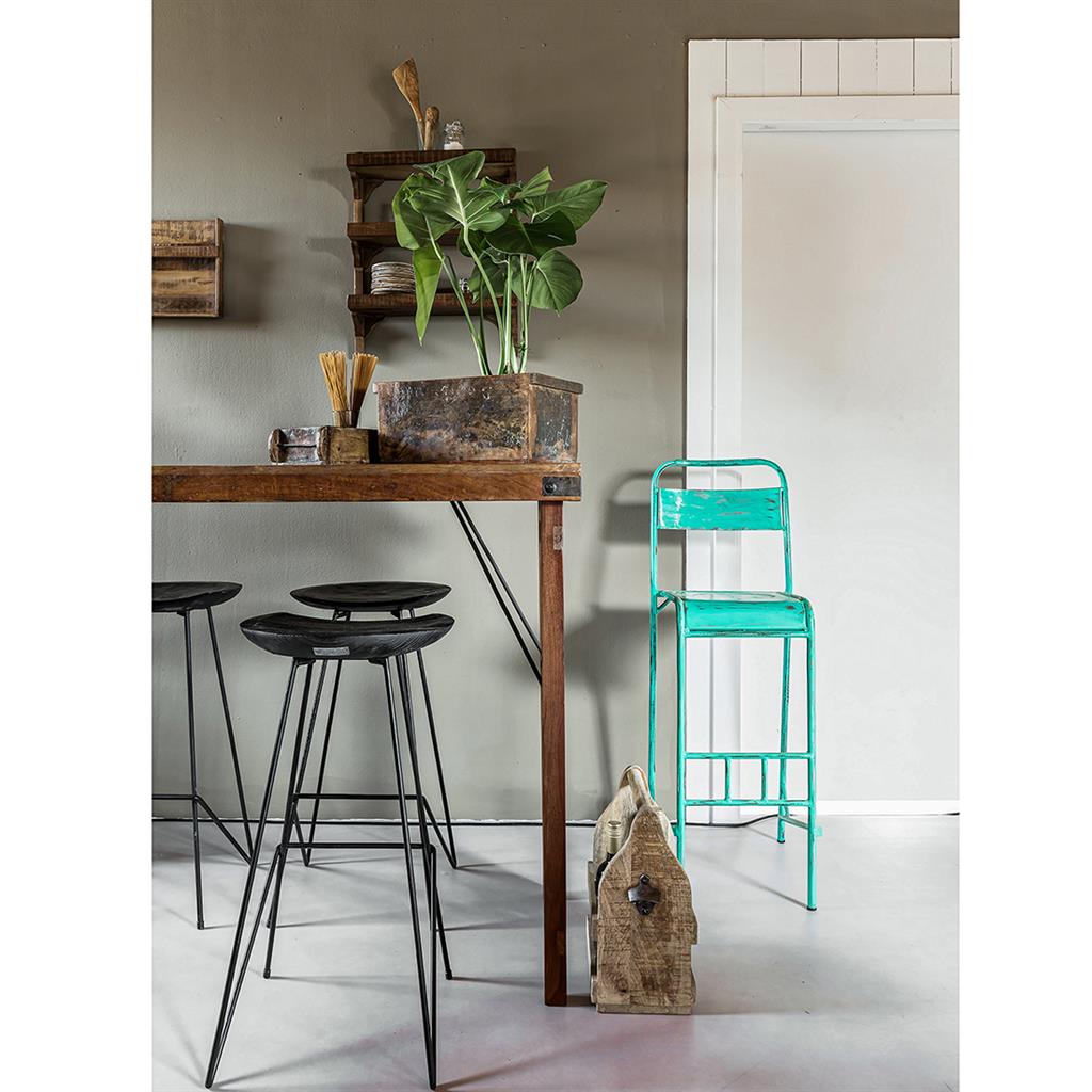 Industrial Barhocker aus Teakholz im Wohn- und Barbereich