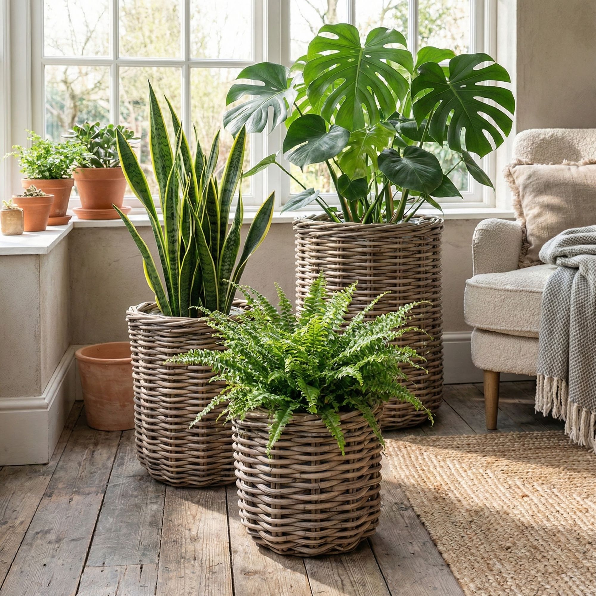 Pflanzkorb Julia small aus CL Rattan - in der Wohnung | Gommaire bei STUFF Shop kaufen