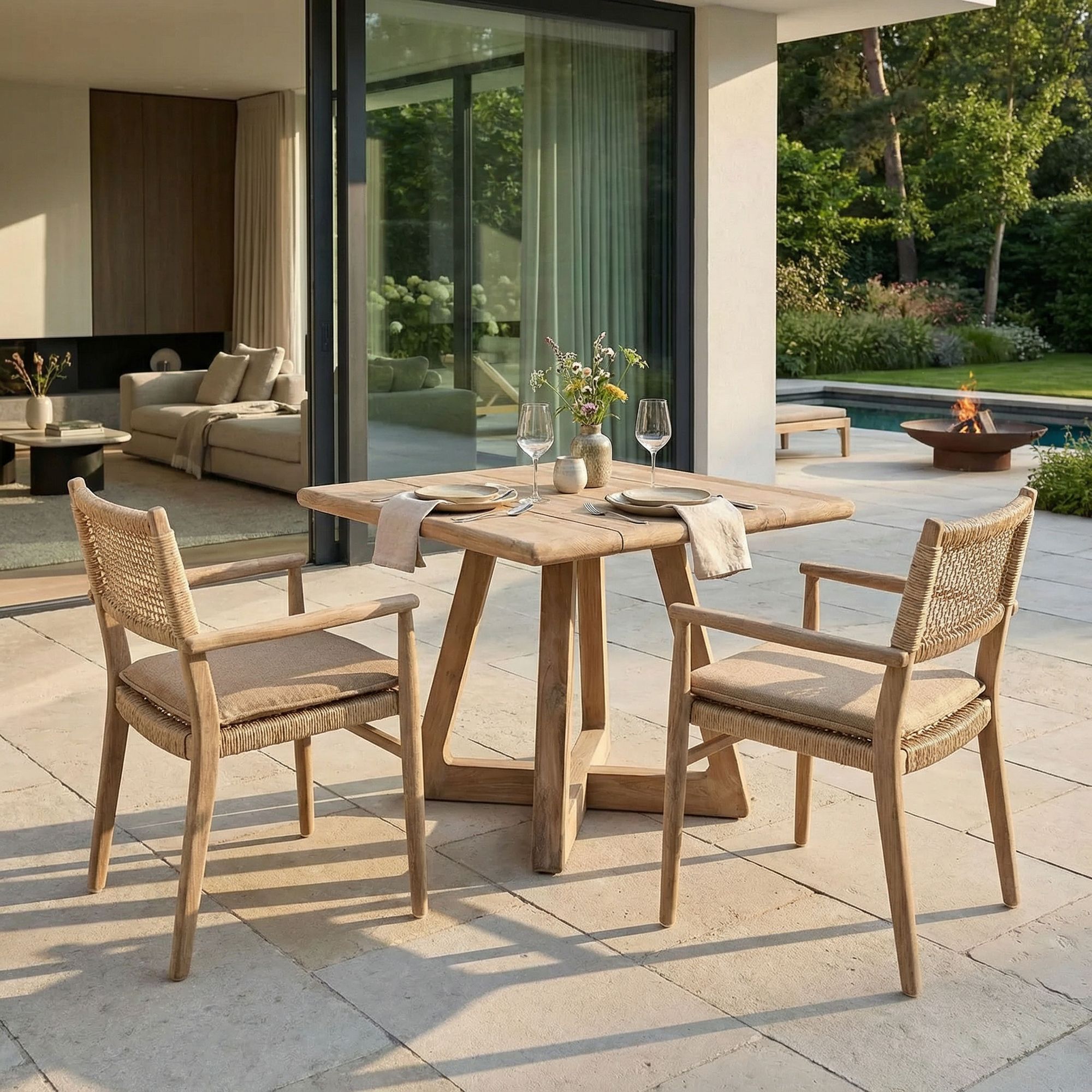 Outdoor Bistrotisch Dennis aus recyceltem Teakholz in Natural Grey 85x85 cm von Gommaire | STUFF Shop