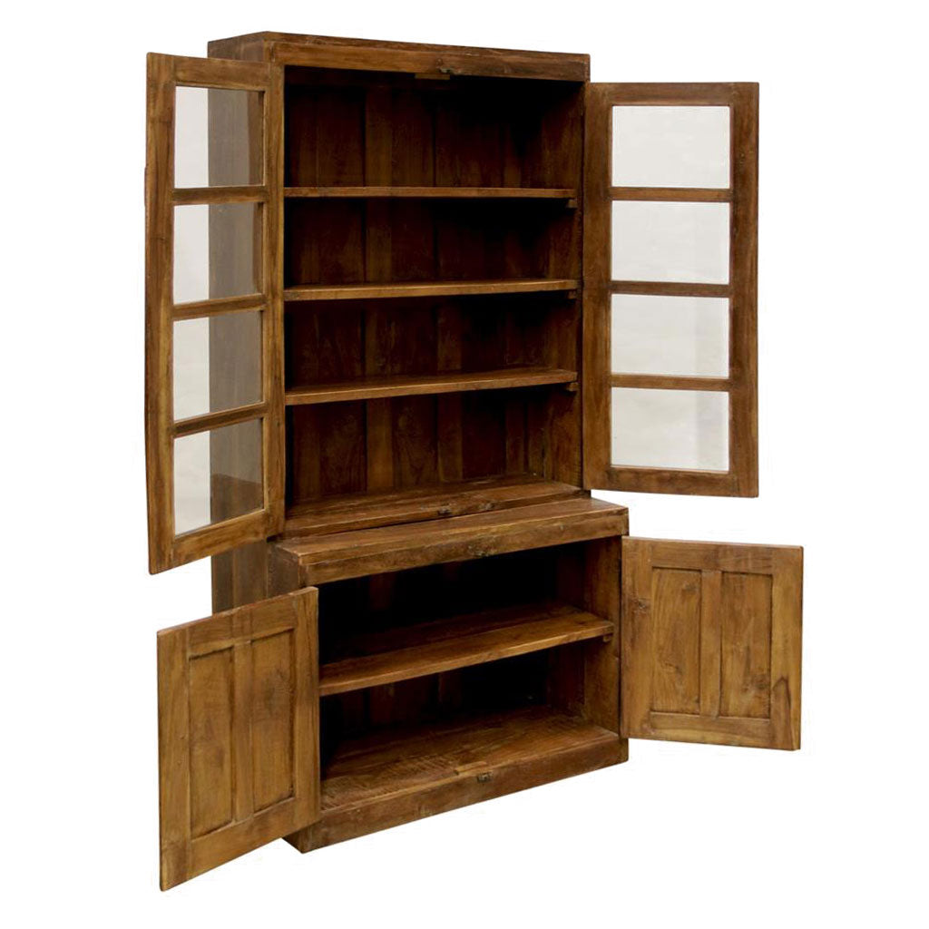 Vitrine Heritage Tall mit geöffneten Türen aus recyceltem Mangoholz – STUFF Loft