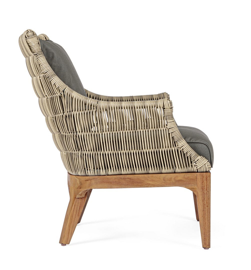 Loungesessel Keilani mit geflochtener Rückenlehne aus Outdoor-Seil