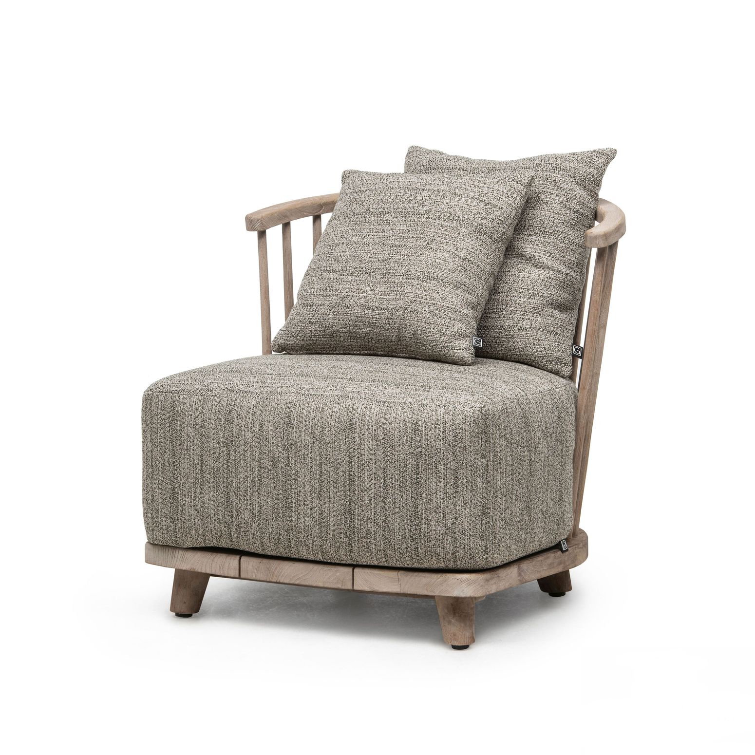 Outdoor-Sessel Carol aus Teakholz Natural Grey mit Polstern in Knelout, Knelout Deluxe, Ktextout oder Ktextout Deluxe – Gommaire Design bei STUFF Shop