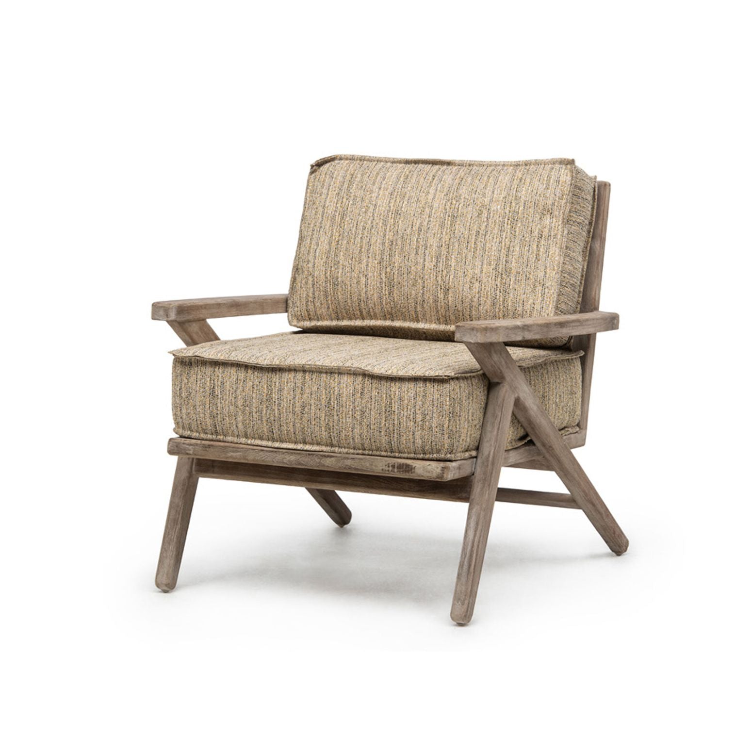 Outdoor-Sessel Alabama aus Teakholz in Natural Grey mit Outdoor-Polstern – luxuriöser 1-Sitzer aus der Gommaire Kollektion bei STUFF Shop