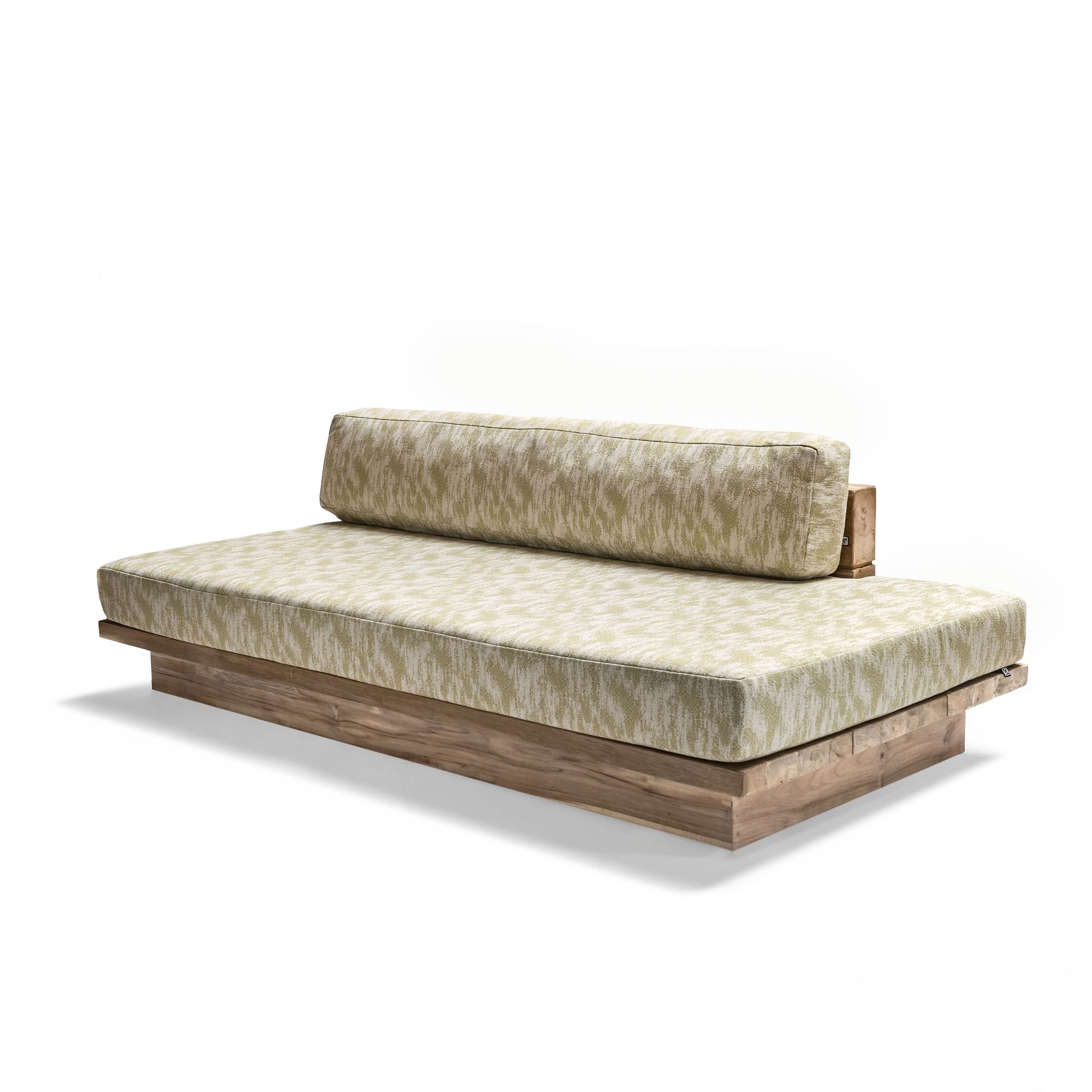 Outdoor-Lounge Sofa Magnus aus massivem Teakholz Natural Grey | wahlweise mit Ablagefläche (Small) oder durchgehendem Polster (Large) | Polster optional in Knelout, Knelout Deluxe, Ktextout oder Ktextout Deluxe