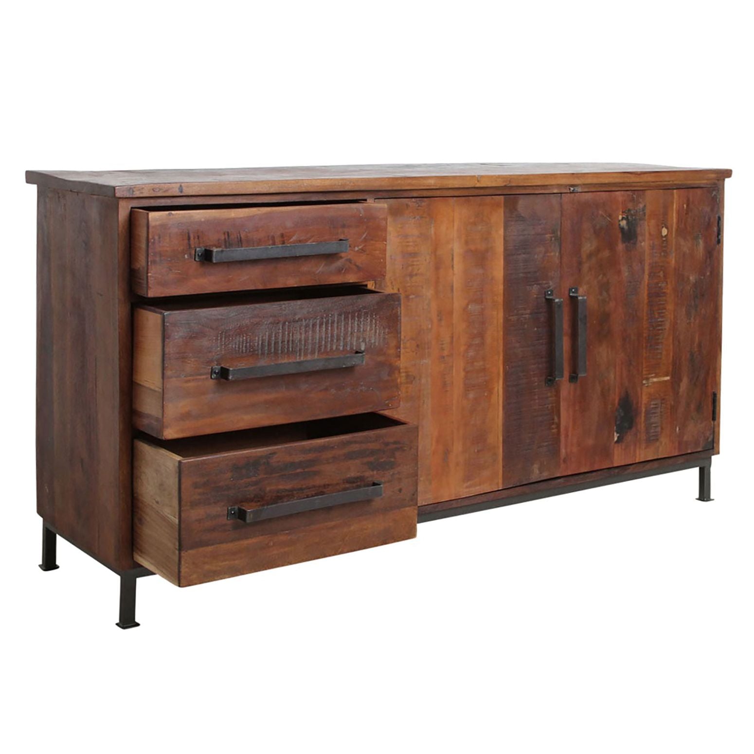 Sideboard 'Factory Charme' aus recyceltem Holz mit zwei Türen und drei Schubladen