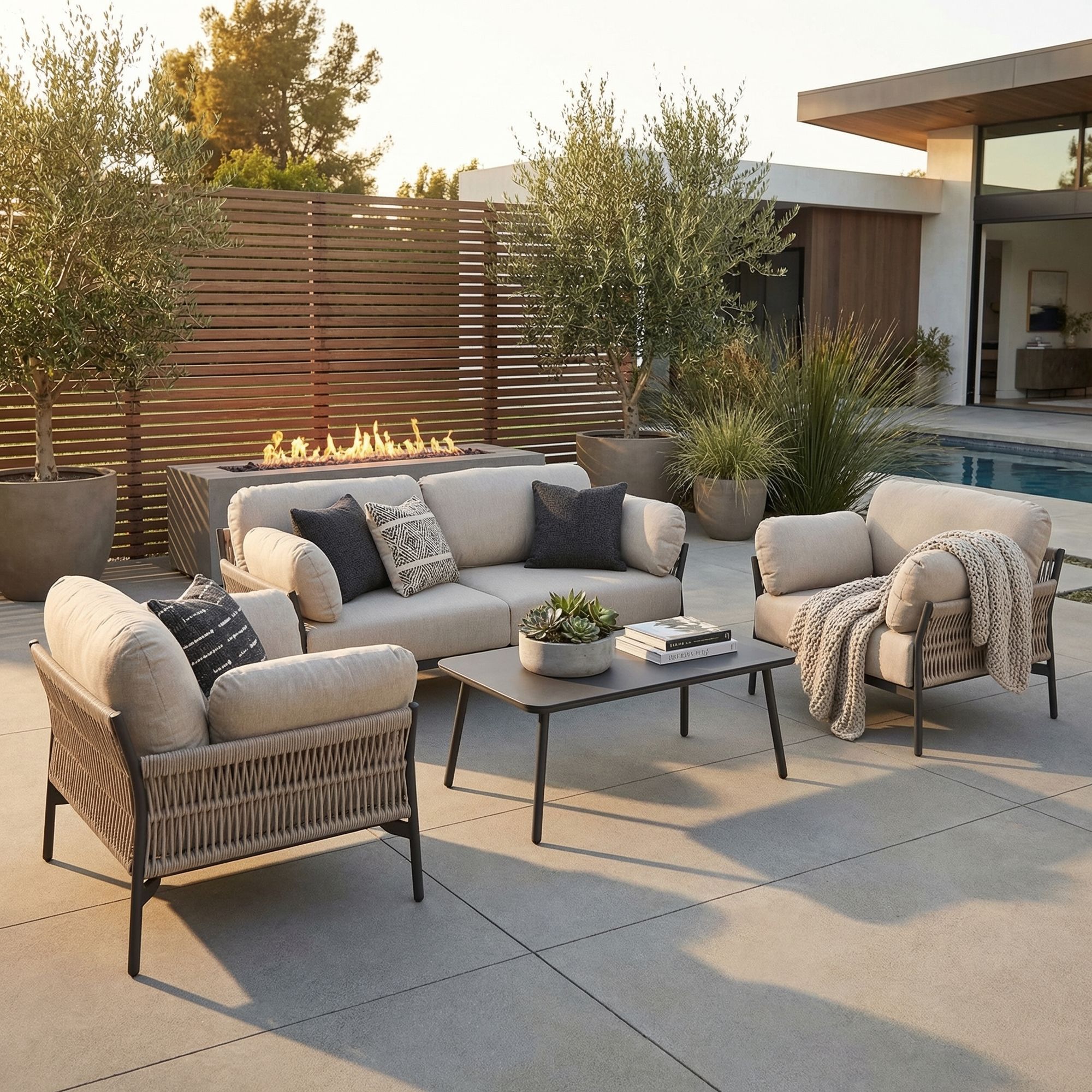 Outdoor Sessel Paradis Raven taubengrau mit Aluminiumgestell auf der Terrasse