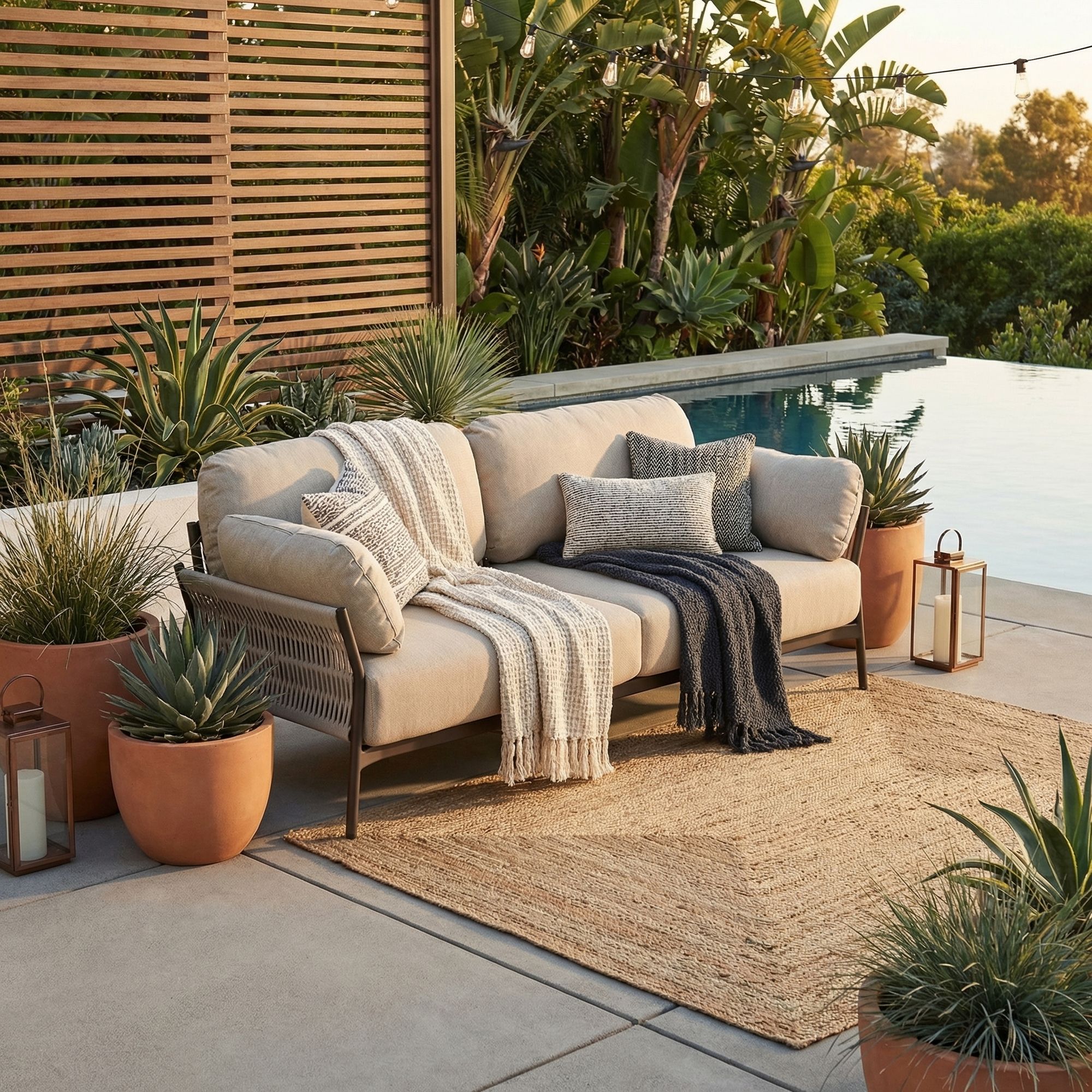 Outdoor Sofa Paradis Raven taubengrau mit Komfortkissen für Outdoor Lounge