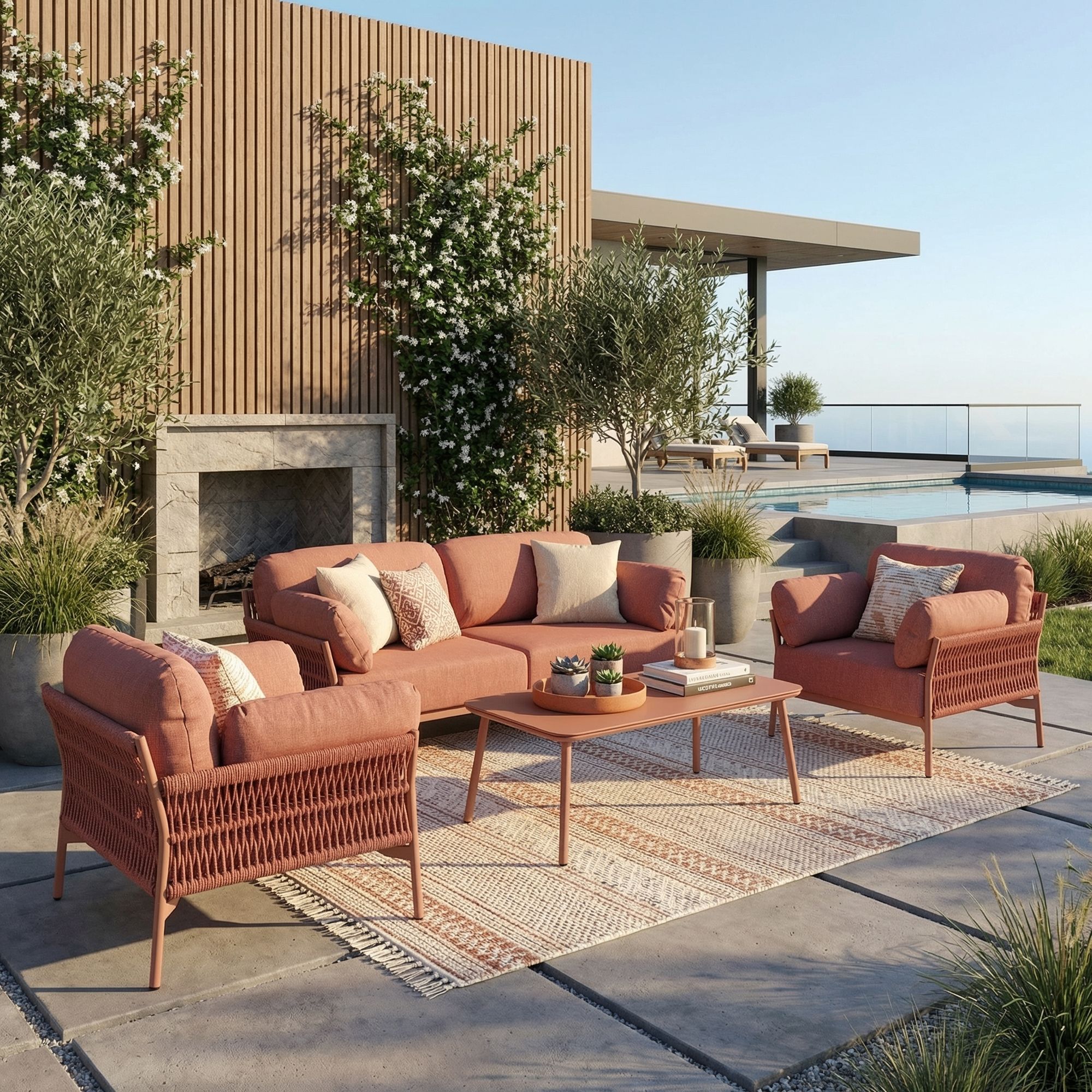 Outdoor Sofa Paradis Sierra lachsrot modernes Lounge Sofa für Garten
