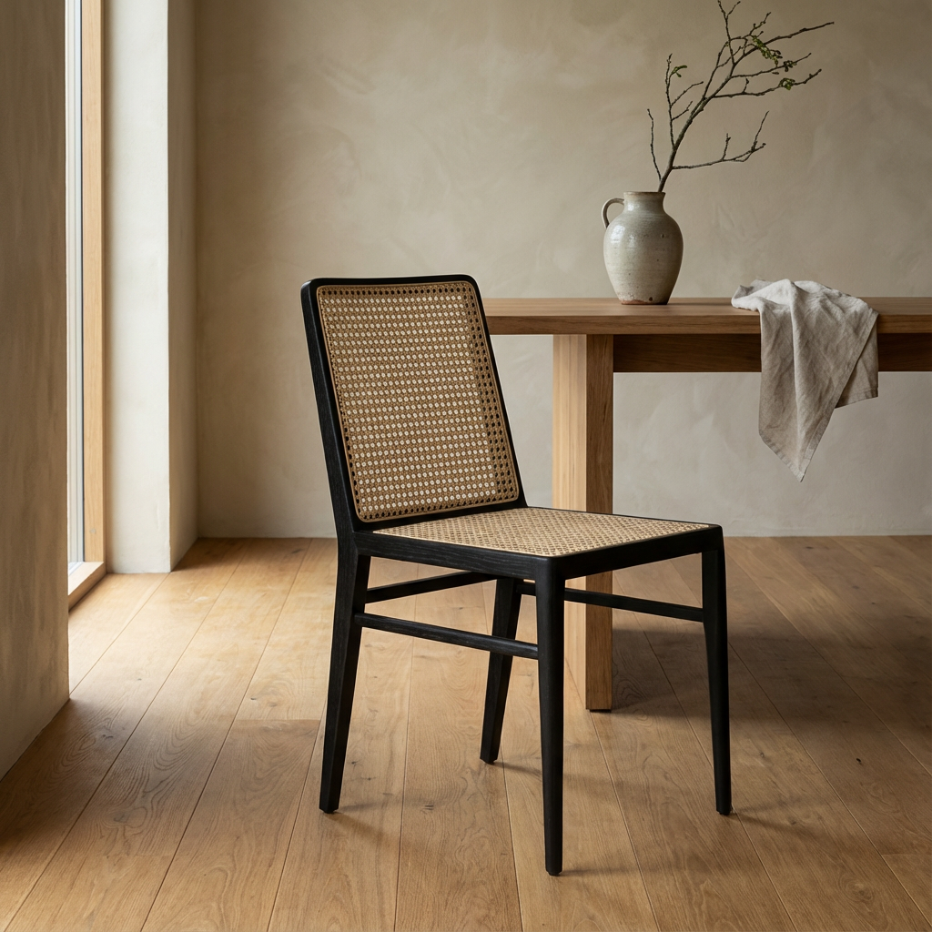 Schwarzer Esszimmerstuhl Heritage Cane Noir aus Teakholz mit Wiener Geflecht | STUFF Loft