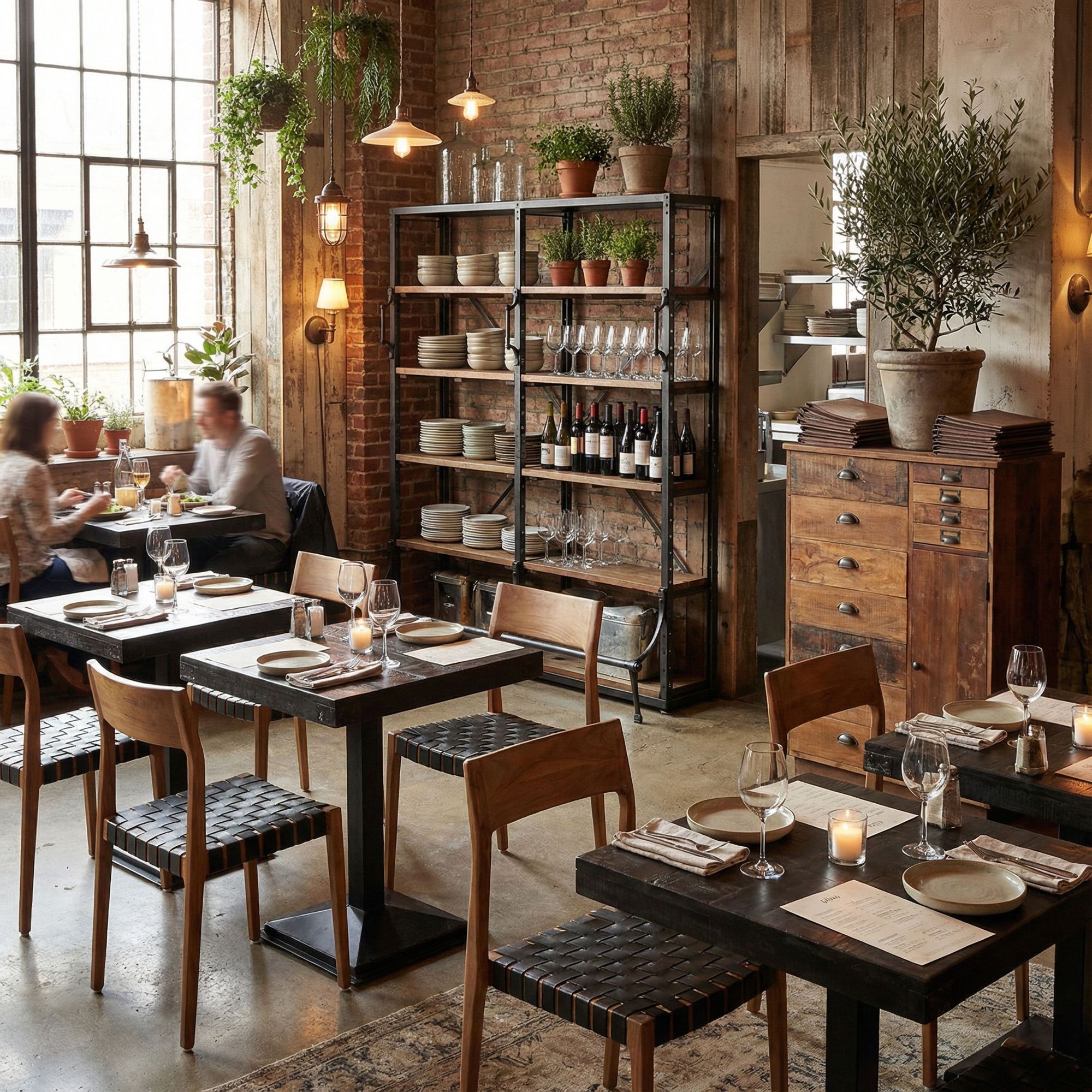 Schwarzer Bistrotisch aus recyceltem Teakholz mit Eisenfuß für Gastronomie und Bistro | STUFF Loft Gastronomiedesign