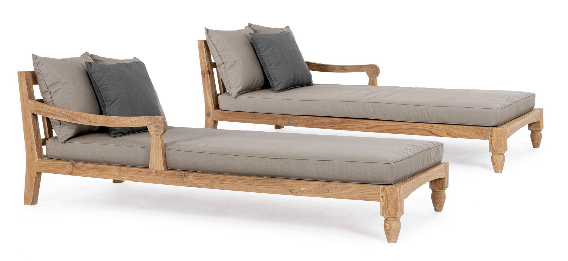 Outdoor Daybed Bali 2er-Set in Studioansicht mit taupefarbenen Polstern | Bizzotto bei STUFF Shop kaufen