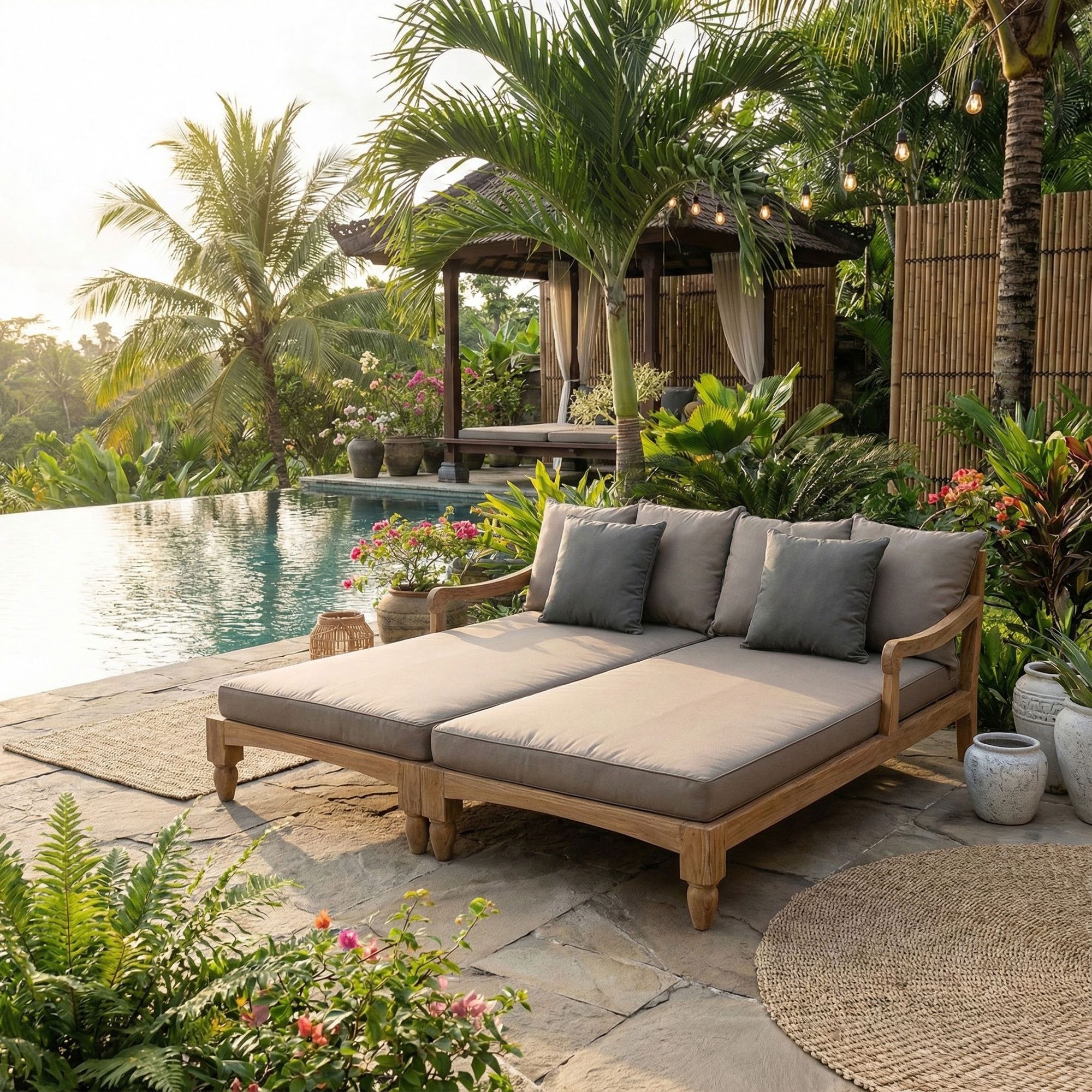 Outdoor Daybed Bali 2er-Set aus massivem Teakholz mit Olefin-Polstern | Bizzotto bei STUFF Shop kaufen