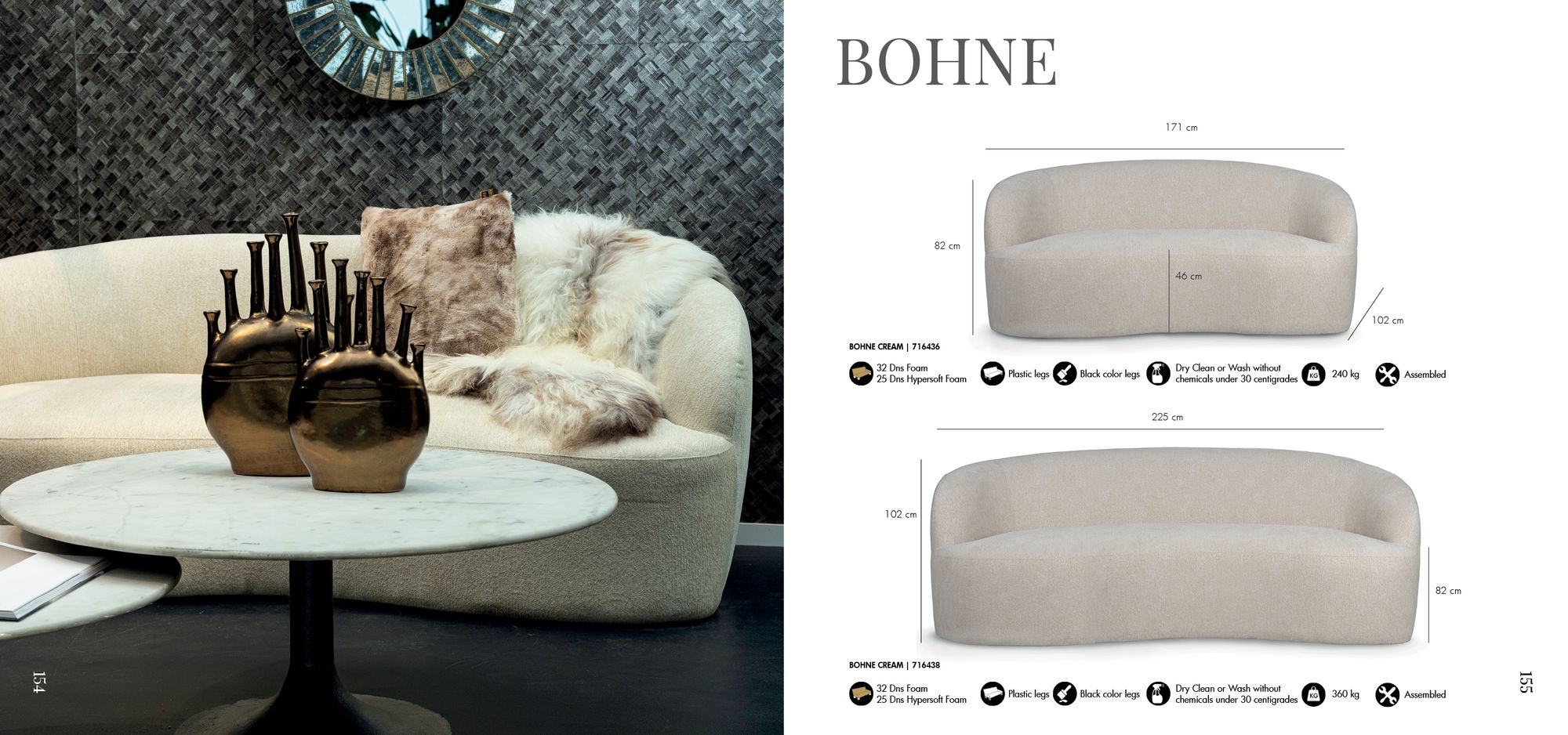 Dreisitzer-Sofa Bohne cremefarben PTMD