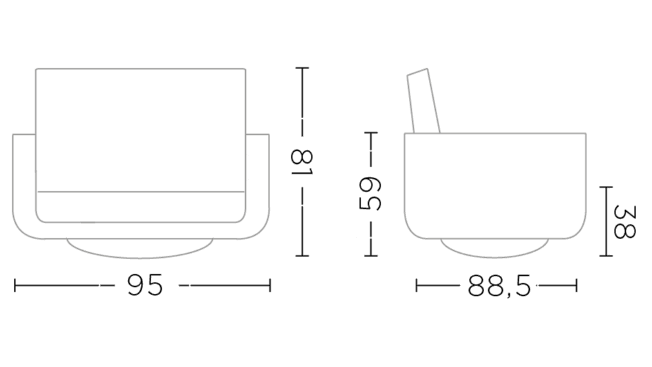 Maßzeichnung Club Sessel Mason Brown Gommaire Indoor Kollektion