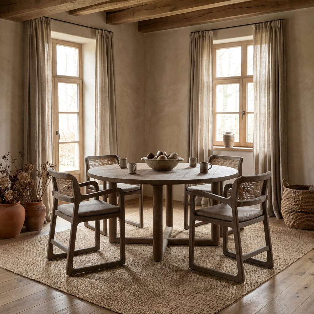 Runder Esstisch Justin Ø160 aus recyceltem Teakholz in Authentic Grey von Gommaire